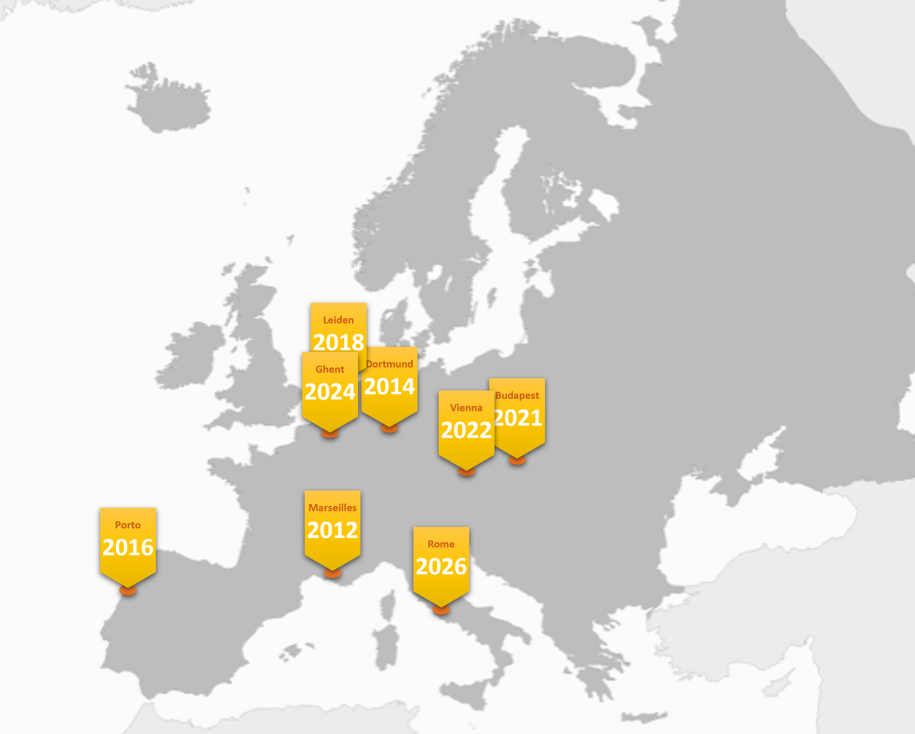 Map of past ESCAN conferences